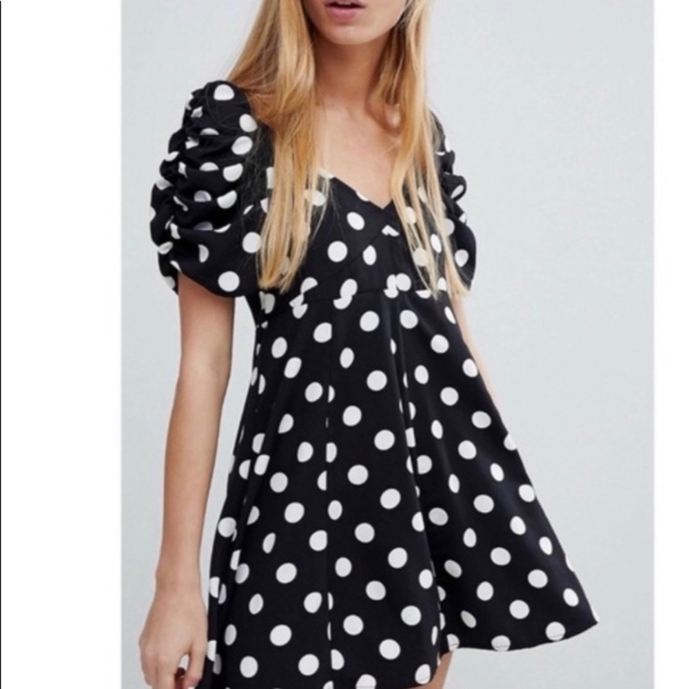 MONKI For ASOS Polka Dot Fit & Flare Mini Dress 38